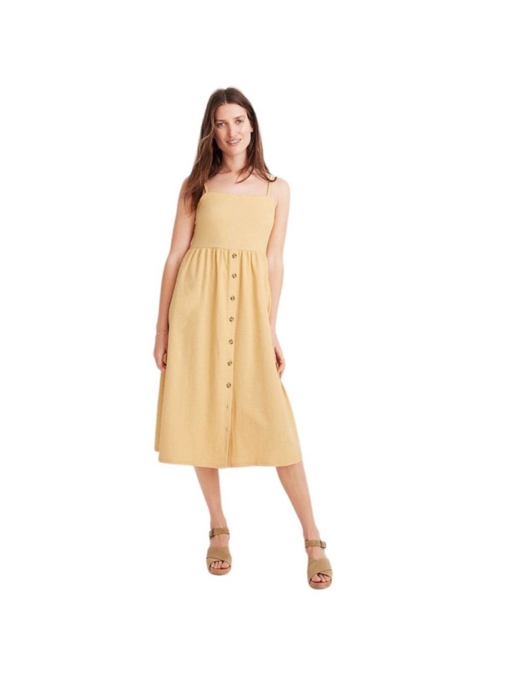 Madewell Yellow Button-Front Details Midi Dress